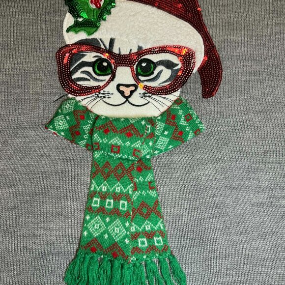 Ugly Christmas Sweater Cat w/ Glasses Scarf Women's 3X 22W/24W holiday xmas - Picture 2 of 13